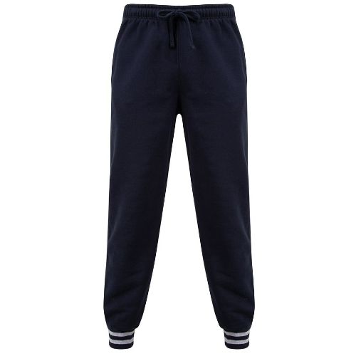 Front Row Joggers With Striped Cuffs Navy/ Heather Grey